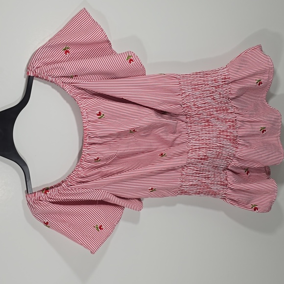 {Kontrol Contemporary} Women's Striped Red Rose Embroidered Peasant Blouse - Picture 3 of 14